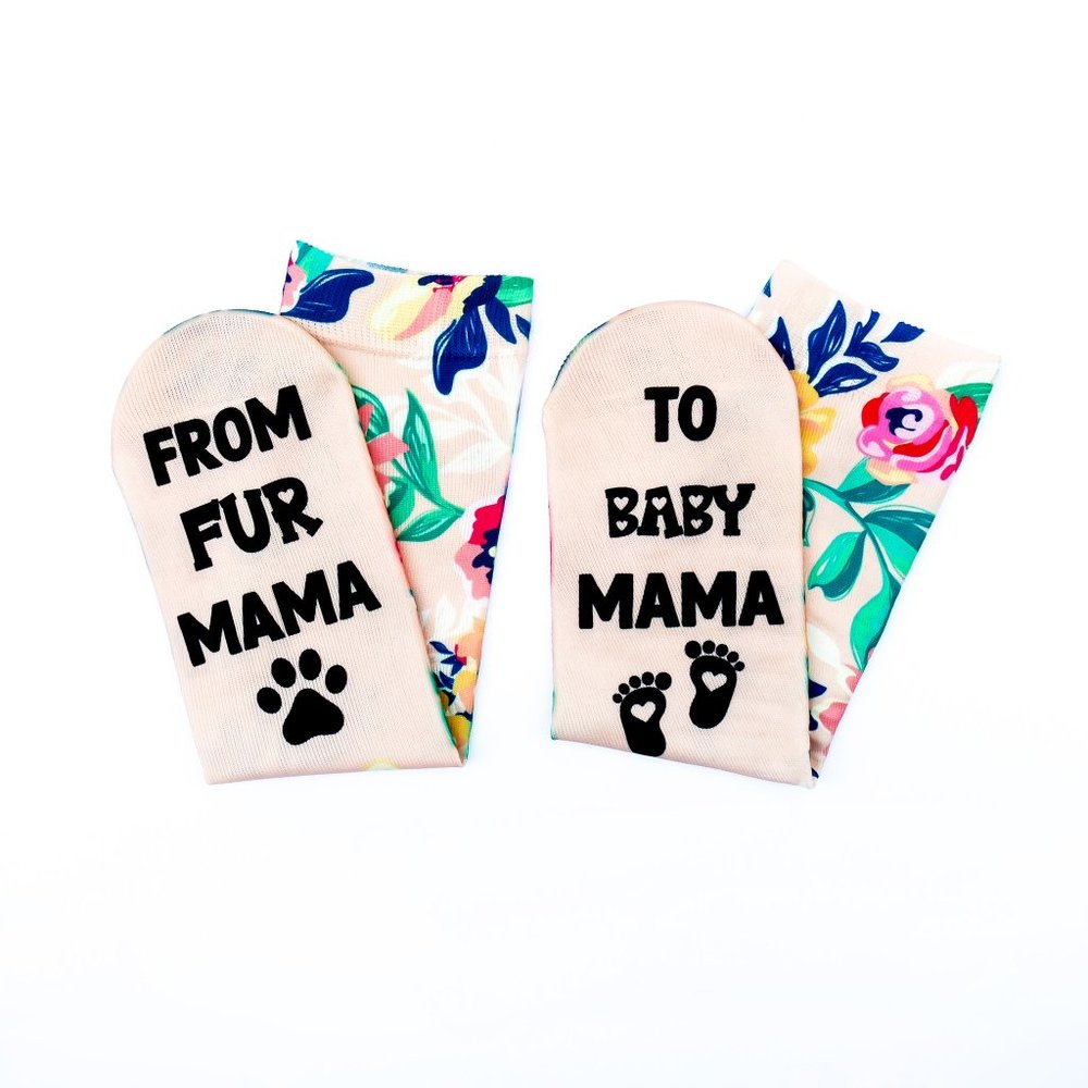 Pregnant Mom Socks, Floral Socks, New Mom Socks, From Fur Mama To Baby Mama Sock